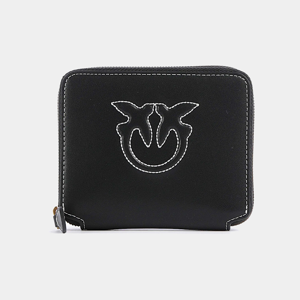 Portfel damski Czarny PINKO / Women's wallet Pinko TAYLOR ZIP AROUND VITELLO SETA