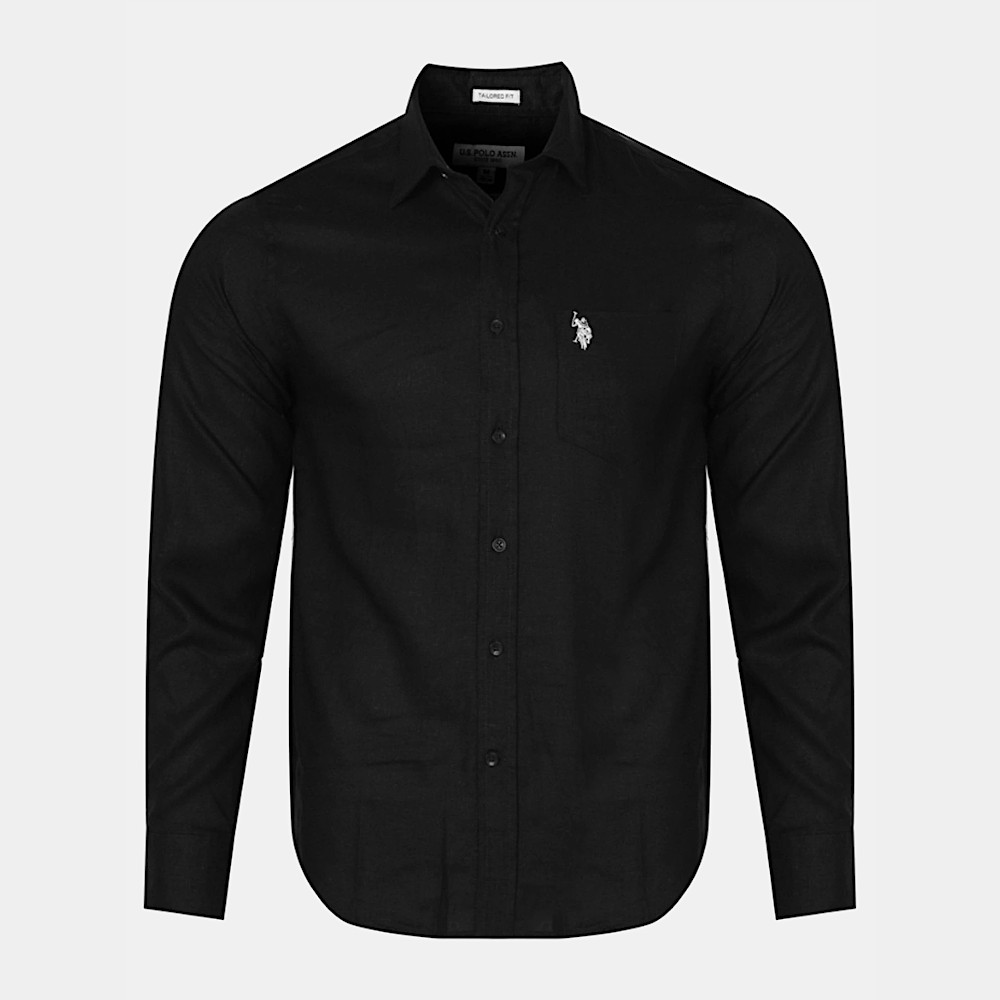 Czarna koszula męska lniana U.S.Polo Assn. / BLACK Men's shirt U.S.Polo Assn. linen blend